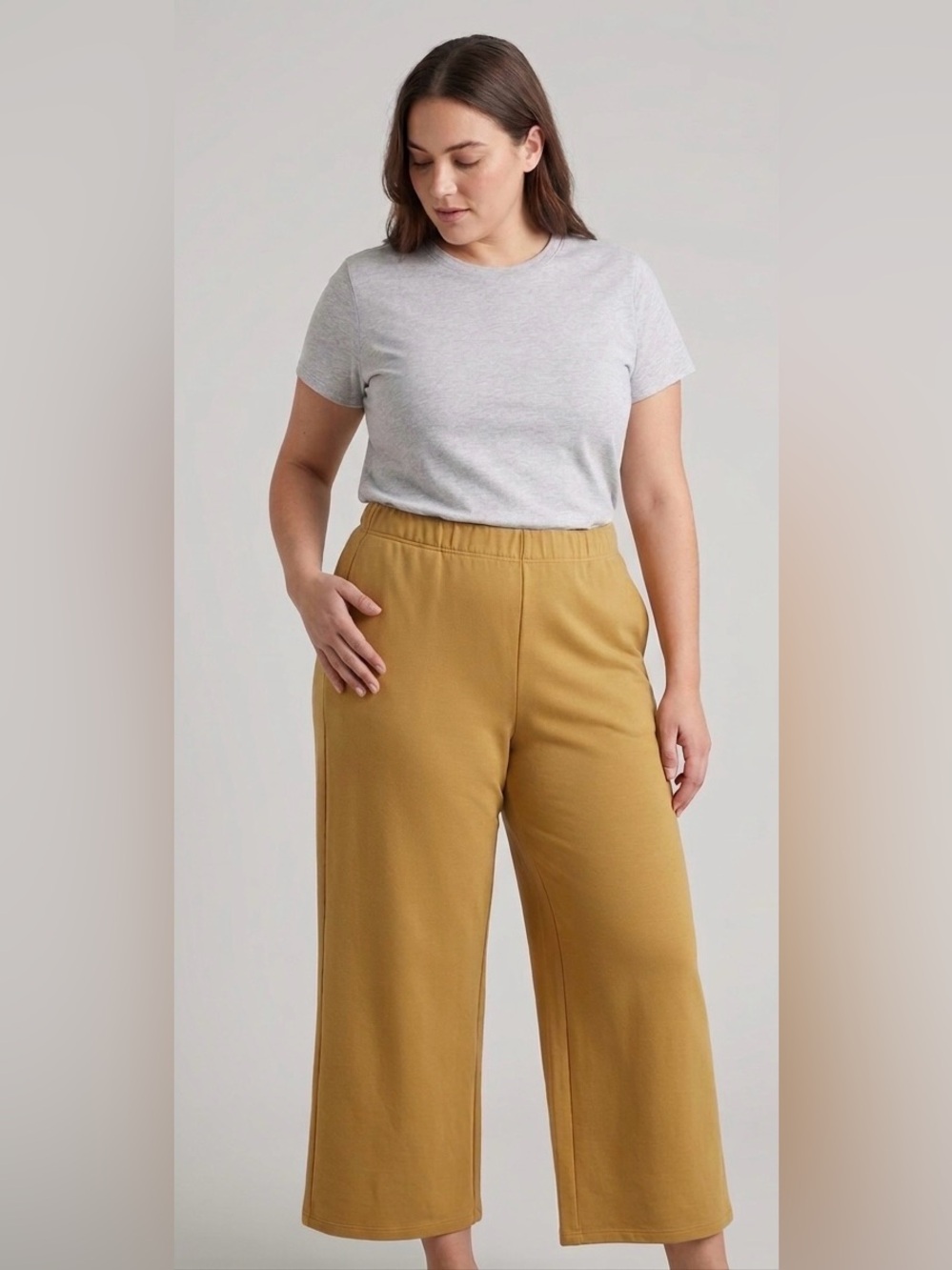 Quince Soft Camel‎ Organic Cotton Double Knit Straight Leg Lounge Pants, Size L